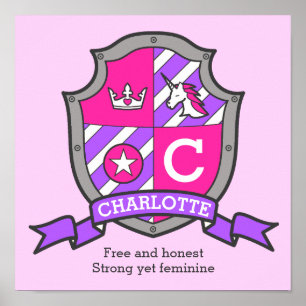 Charlotte girls name meaning heraldry shield poster