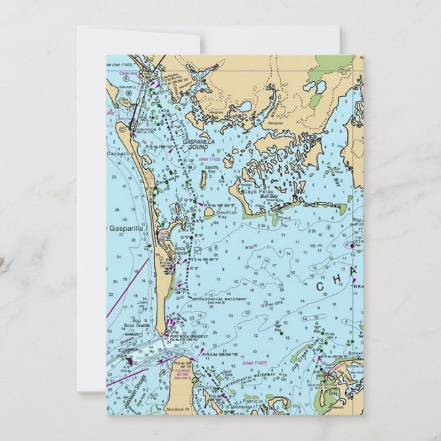  Charlotte Harbour Florida Vintage Map Card (Front)
