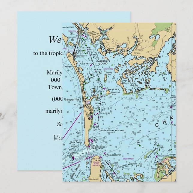  Charlotte Harbour Florida Vintage Map Card (Front/Back)