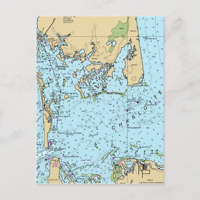  Charlotte Harbour Florida Vintage Map Postcard (Front)