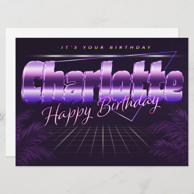 Charlotte Name First name purla retro card Birthda (Front/Back)