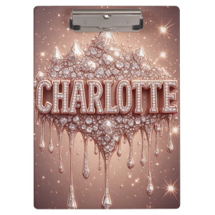Charlotte Name In Rose Gold Dripping Glitter Clipboard