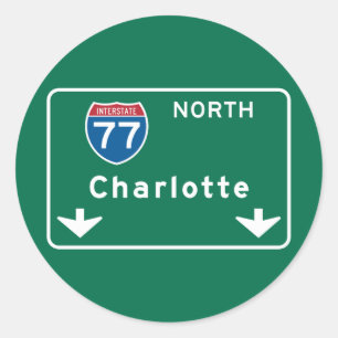 Charlotte, NC Road Sign Classic Round Sticker