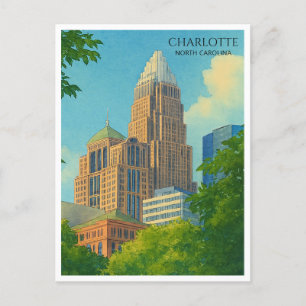 Charlotte NC Skyline Watercolor Travel Postcard