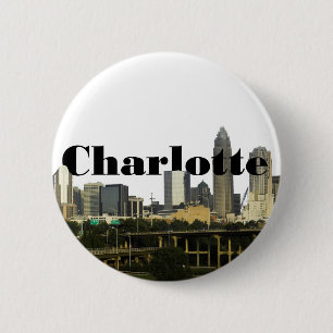 Charlotte NC Skyline with Charlotte in the Sky 6 Cm Round Badge