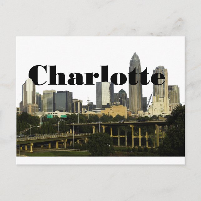 Charlotte NC Skyline with Charlotte in the Sky Postcard (Front)