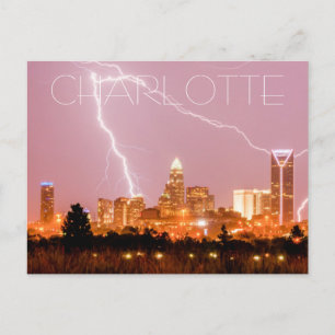 charlotte nc skyline with lightning postcard