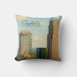 Charlotte NC Watercolor Skyline Travel Cushion