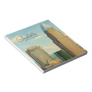 Charlotte NC Watercolor Skyline Travel Notepad