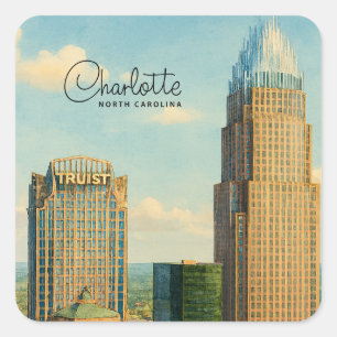 Charlotte NC Watercolor Skyline Travel  Square Sticker