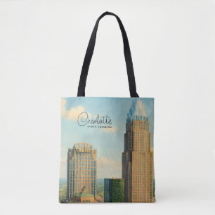Charlotte NC Watercolor Skyline Travel  Tote Bag