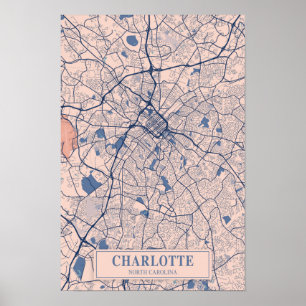 Charlotte North Carolina Breezy City Map Travel Poster