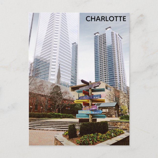 Charlotte North Carolina City Park Skyline Travel Postcard (Front)