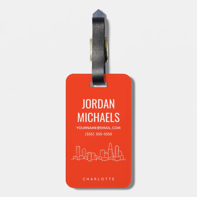 Charlotte, North Carolina City Skyline Luggage Tag (Back Vertical)