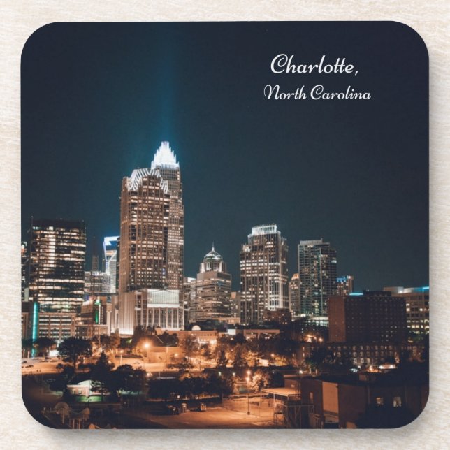 Charlotte North Carolina City Skyline Night Coaster (Front)