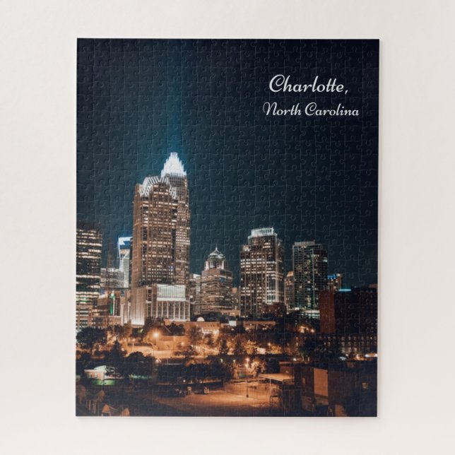 Charlotte North Carolina City Skyline Night Jigsaw Puzzle (Vertical)