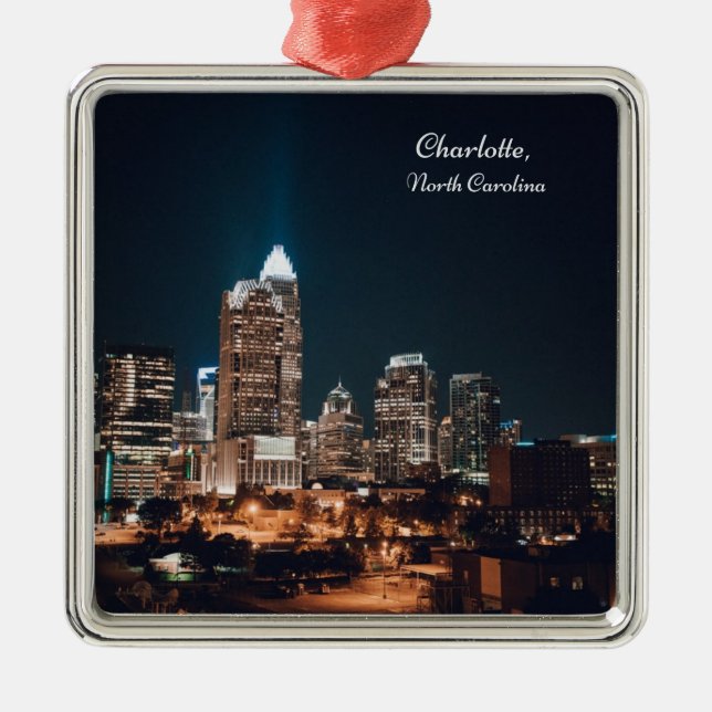 Charlotte North Carolina City Skyline Night Metal Tree Decoration (Front)