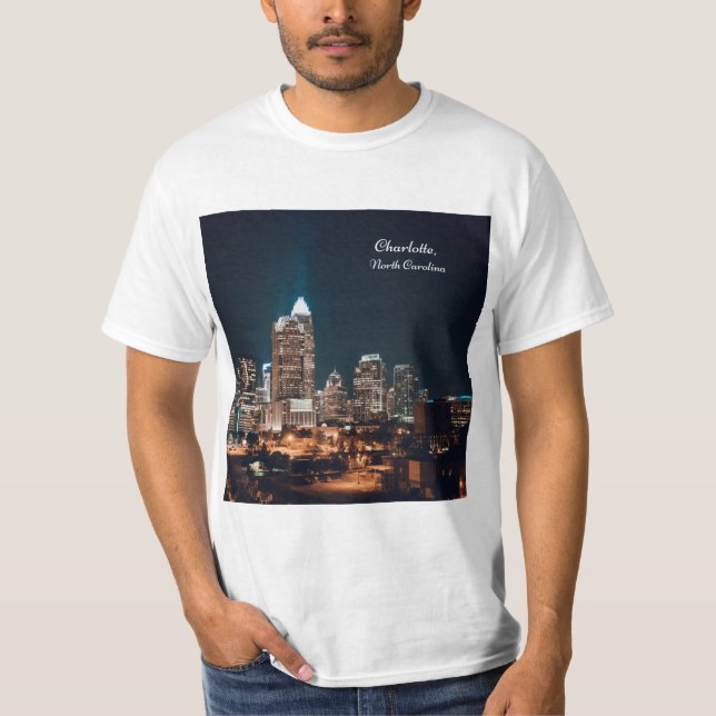 Charlotte North Carolina City Skyline Night T-Shirt (Front)