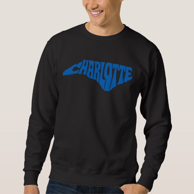 Charlotte North Carolina Retro State Shape Design Sweatshirt (Front)