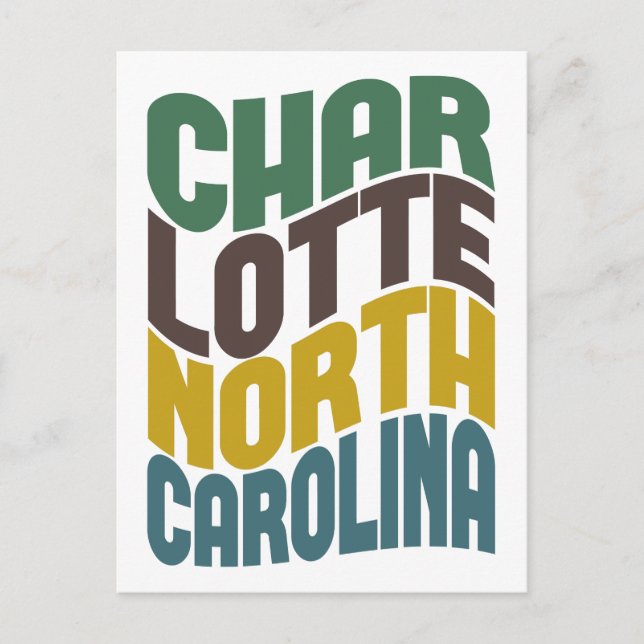 Charlotte North Carolina Retro Wave Postcard (Front)