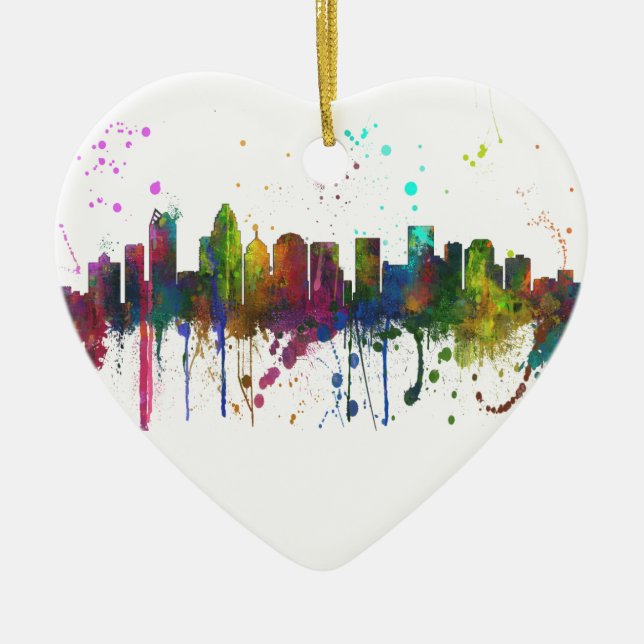 CHARLOTTE, NORTH CAROLINA SKYLINE CERAMIC TREE DECORATION (Front)