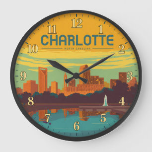 Charlotte North Carolina Skyline Uptown Large Clock