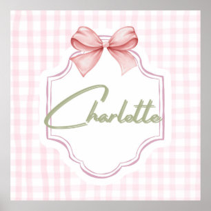 Charlotte Personalized Pink Bow & Gingham Print 