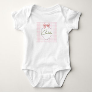 Charlotte Personalized Pink Bow & Gingham Print  Baby Bodysuit