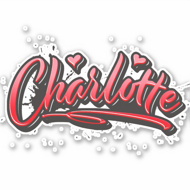 Charlotte red heart graffiti sticker (Front)