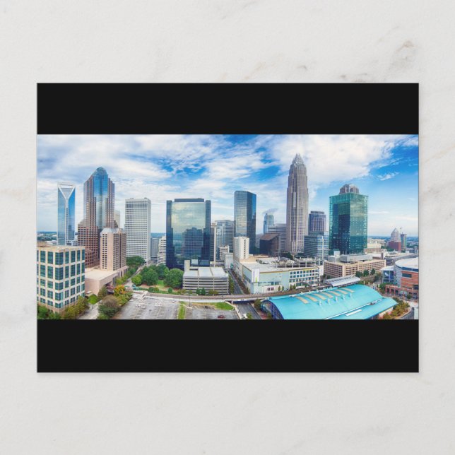 charlotte skyline blue sky panorama postcard (Front)