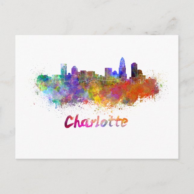 Charlotte skyline in watercolor postcard (Front)