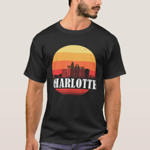 Charlotte Skyline Sunset in Retro Vintage Style T-Shirt