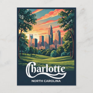 Charlotte Skyline Sunset – North Carolina Holiday Postcard
