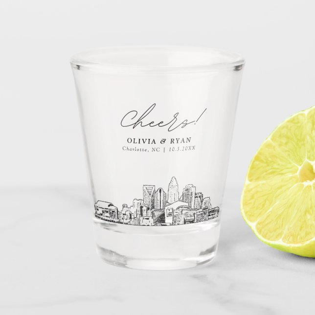 Charlotte Wedding Favour Personalised Cheers Shot Glass (Front)