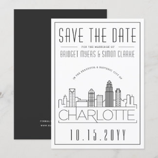 Charlotte Wedding | Stylised Skyline Save the Date Invitation
