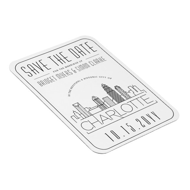 Charlotte Wedding Stylized Skyline Save the Date Magnet (Right Side)