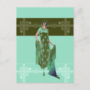 CHARLOTTE'S SHAWL, 1920s Fashion in Mint and Olive Postcard