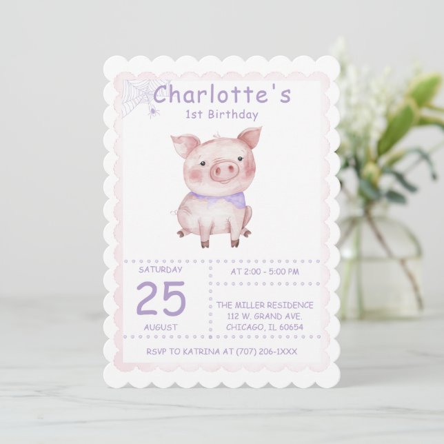 Charlotte's Web Birthday Party  Invitation (Standing Front)
