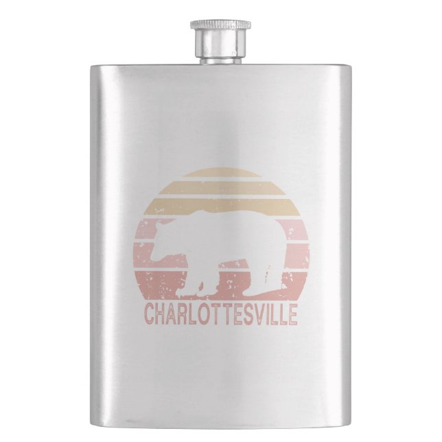 Charlottesville Virginia Retro Bear Hip Flask (Front)