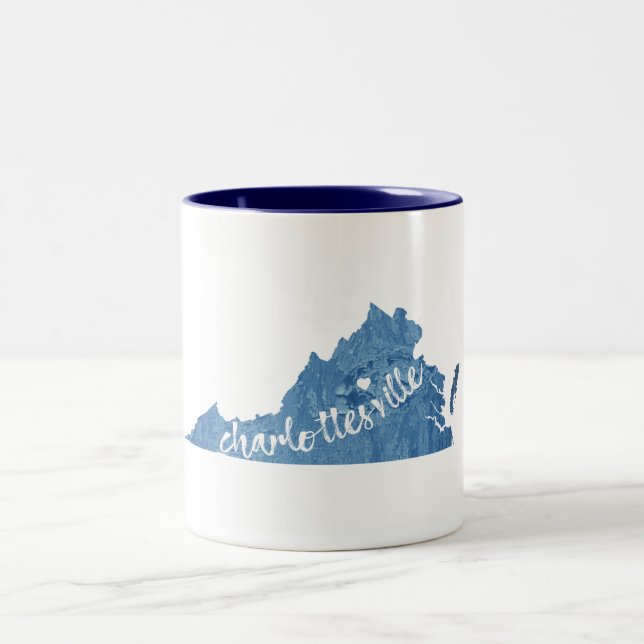 Charlottesville Virginia Wood Plaque Two-Tone Coffee Mug (Center)