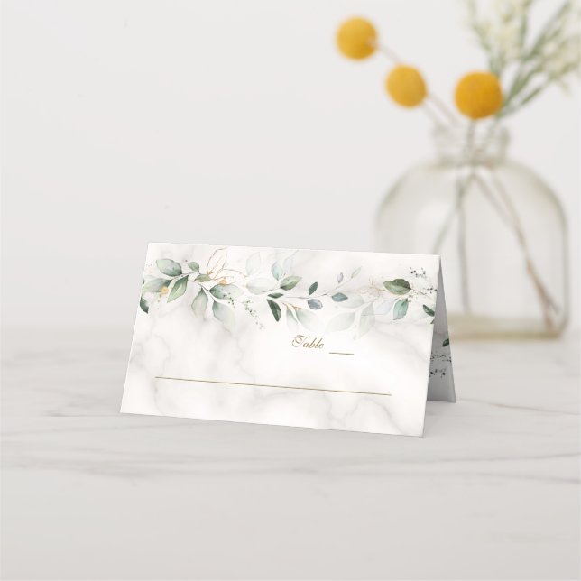 Charm Airy Greenery Marble Table Number   Place Card (Front)