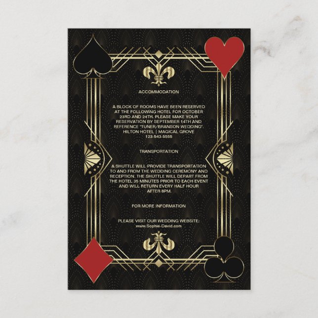 Charm Art Deco Casino Vegas Poker Wedding Details Enclosure Card (Front)