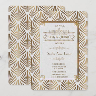 Charm Art Deco White Gatsby 50th Birthday Party Invitation