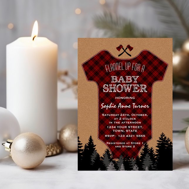 Charm Baby Suit Lumberjack Red Buffalo Baby Shower Invitation (Creator Uploaded)