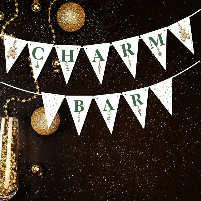 Charm Bar Baby Shower Bunting Banner (Add a great addition to your baby shower party by having a fun Charm Bar to make charm bracelets.)