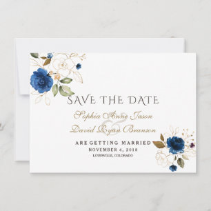 Charm Blue Gold Floral Wedding Save The Date