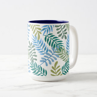 Charm Blue Shading Leaves Glow Pattern Two-Tone Coffee Mug