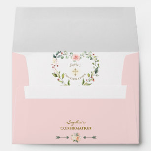 Charm Blush Floral Gold Cross Girl Confirmation Envelope