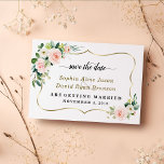 Charm Blush Ivory Flowers Wedding Calligraphy Save The Date<br><div class="desc">Unique and elegant design featuring blush pink,  ivory watercolour flowers,  faux gold frame,  trendy calligraphy; on the back floral frame and initials. Use Personalise tool to add your info,  make changes. For matching items,  please,  visit my Unique Blush Flowers Collection.</div>