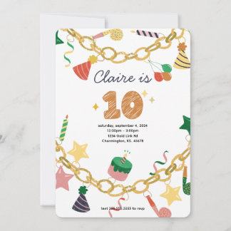 Charm Bracelet 10th Birthday Party Invitation